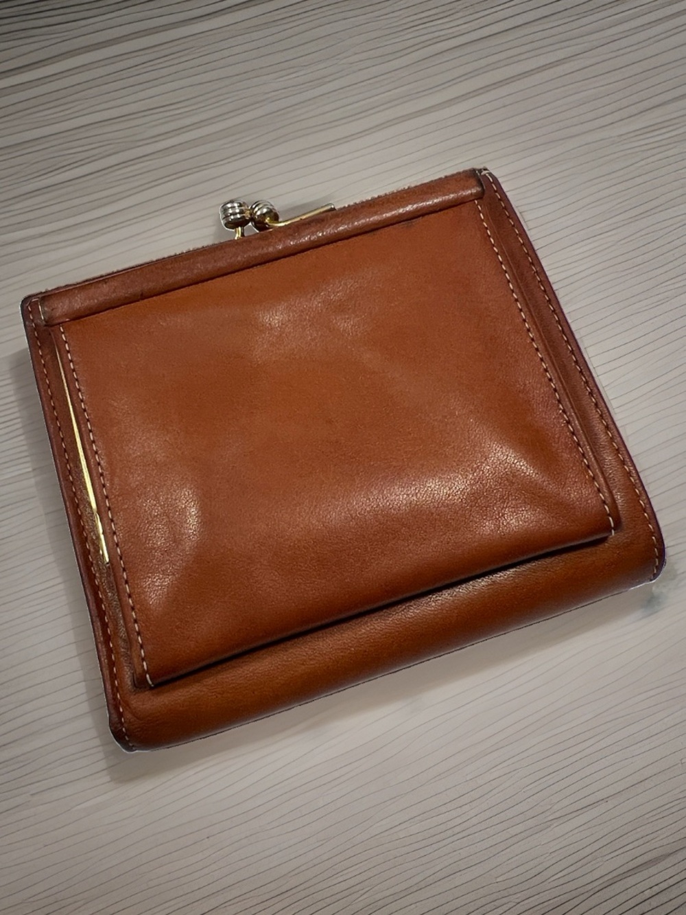 🦆 DOONEY & BOURKE PEBBLED AWL BRITISH TAN TRIFOLD KISSLOCK POUCH COIN VINTAGE - Picture 2 of 12